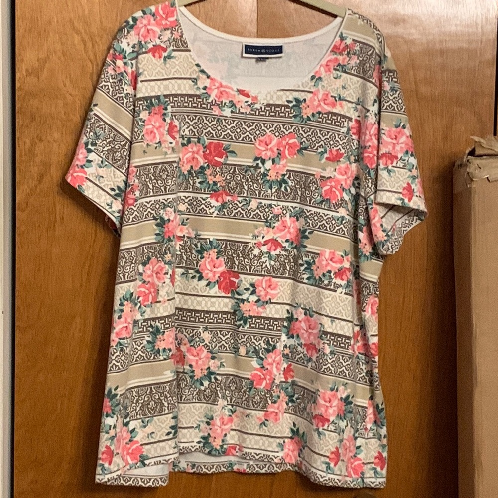 Karen Scott pink floral print top, size 3X